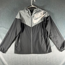 Nike Boy's Jacket Size XL Black Gray Hooded Wind Runner Packable Loose Fit