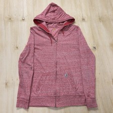 Carhartt Hoodie Womens Large Pink Full Zip Knit Logo Sweatshirt Casual