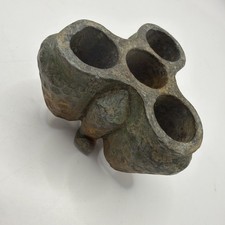 Antique Vintage Brutalist Lead Metal Flower Frog 4 Tubes