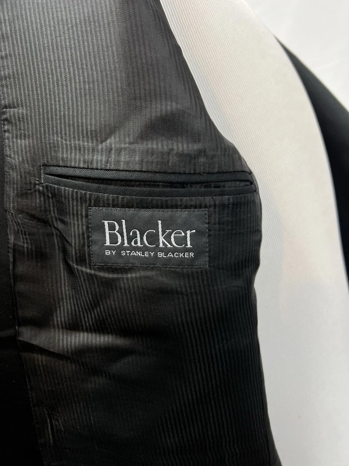 Chaqueta Blazer Stanley Blacker 41R Para Hombre Negra Lana Esmoquin Solapa Satinada De Colección Foto 4 de 4