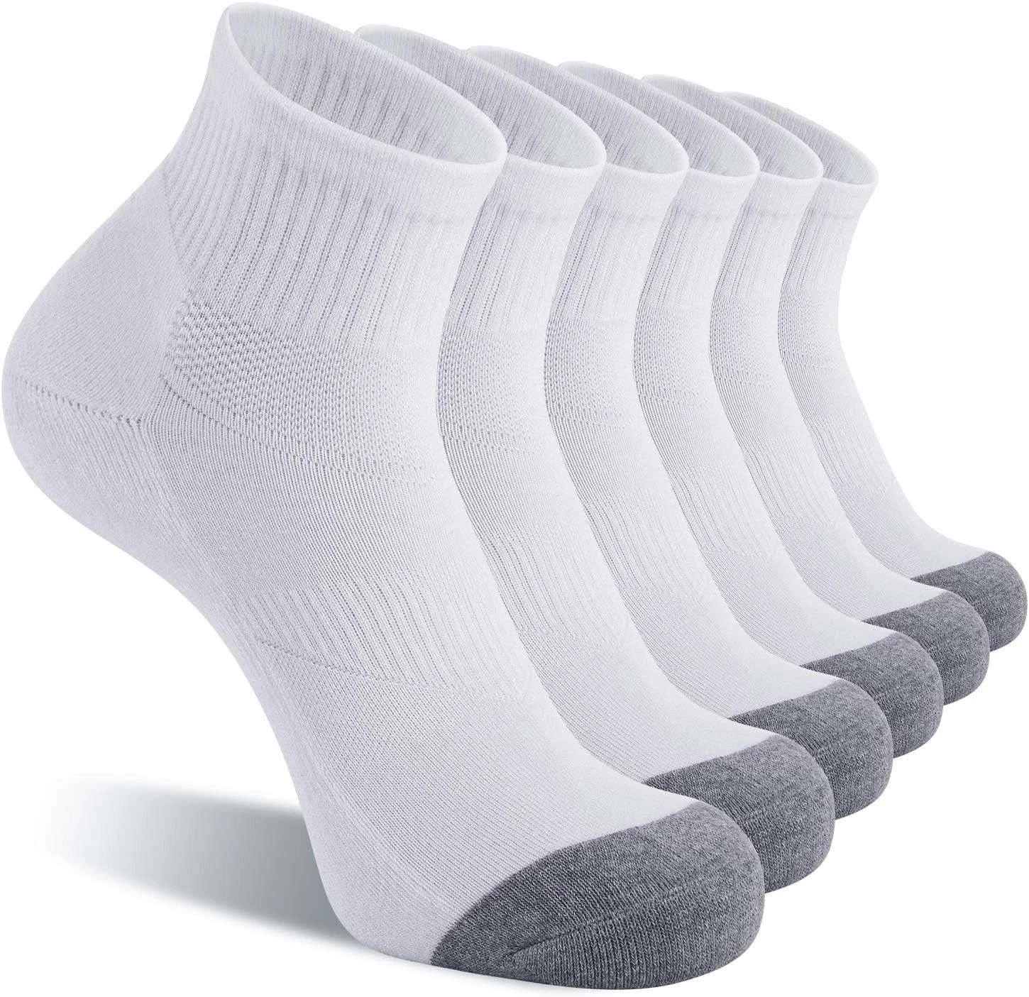 CS CELERSPORT 6 Pack Men's Ankle Socks with Cushion Athletic 9-12, White