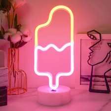 Targa Neon Con Base Di Supporto, Luce Notturna Gelato, Batteria/Usb, Decorazione