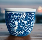 3” Blue & White Chinoiserie Tapered Round Pottery Planter Pot — photo 1