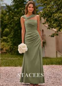 One-Shoulder Ruched Maxi Bridesmaid Dress or Prom Dress with Slit and Open Back