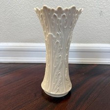 Vintage Lenox Ivory 8" Vase Raised Floral Embossed Scalloped Rim USA Made
