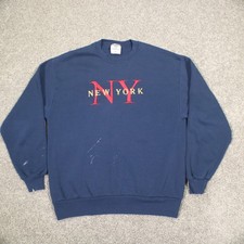 Vintage 90s Jerzees Mens Large Blue New York Pullover Sweatshirt Poly-Cotton