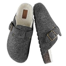 Men's Winter Fur Lined Clogs   Cozy Fuzzy Mules Slip-On House Slippers 10 Grey