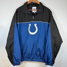 Indianapolis Colts NFL Pullover Windbreaker Quarter Zip Jacket Mens M Black Blue