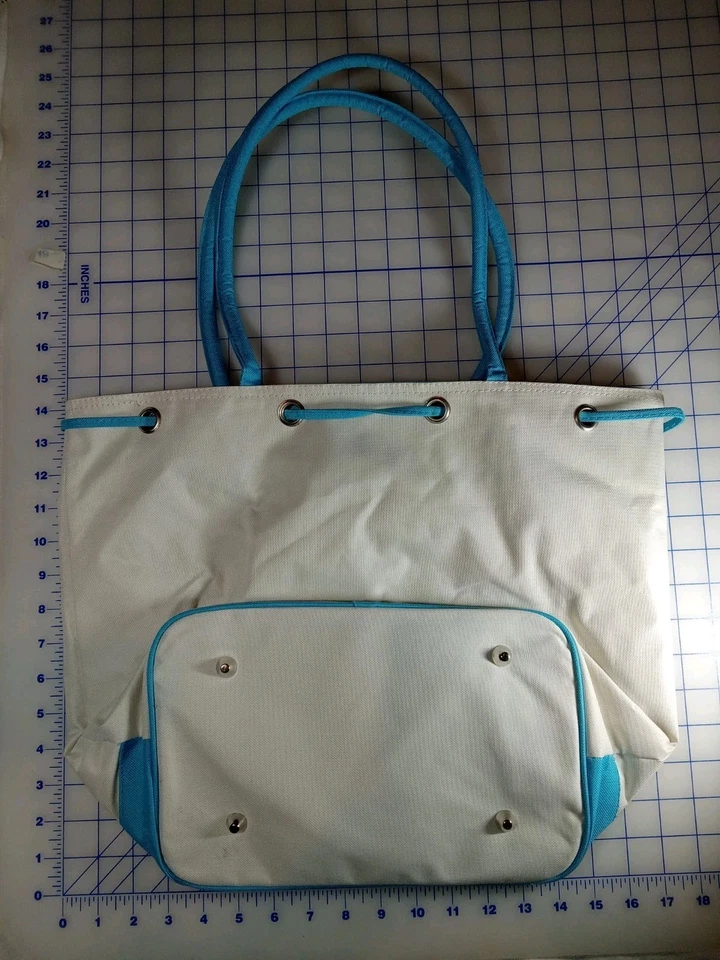 Sacola tote de praia de lona Havaí, com bolso interno e forro de plástico; seminova - Imagem 3 de 4