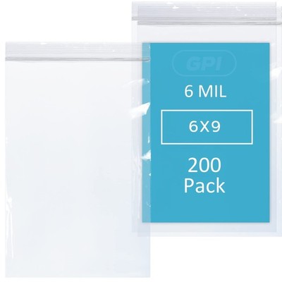 GPI - 6 Mil, Extra Heavy-Duty, 6'' x 9'' Clear Plastic Reclosable Zip Bags, Pun...