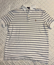 Polo Ralph Lauren striped white navy classic fit short sleeve polo shirt S