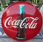 Vintage 36" Coca-Cola Button Sign Painted Steel Soda Advertising Coke Bottle...
