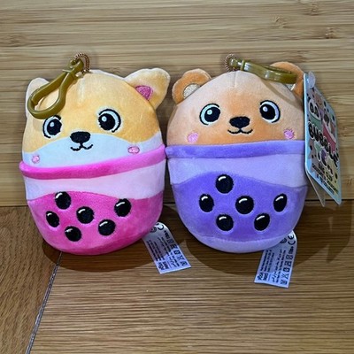 Posh Paws 2x Bubble Tea Plüschtier Stofftier rosa lila Boba Bär Anstecktasche/Schlüssel