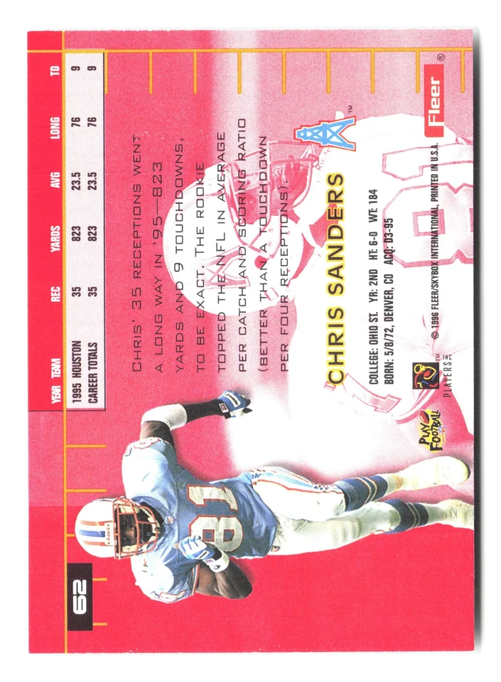 1996 Ultra #62 Chris Sanders - Image 2 of 2