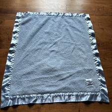 LUXE LOVEY Little Giraffe BLUE Faux Fur Blue Baby Blanket Satin Trim 29x34 USA