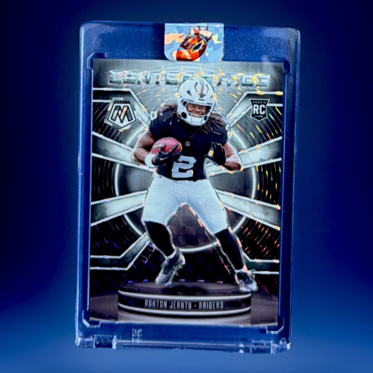 ASHTON JEANTY - 2025 MOSAIC #11 - CENTER STAGE WHITE PRIZM /25 SSP RC - RAIDERS