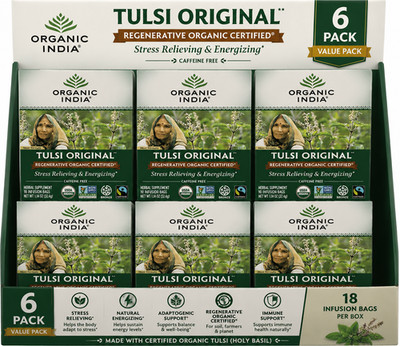 Organic India Tulsi Original Herbal Tea Organic Caffeine Free 18 Bags Pack of 6