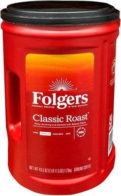 Folgers Classic Roast Medium Coffee With Robust Flavor 43.5 Oz EXP 08/2026