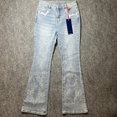 VBRT Vibrant Flare Jeans Juniors 5 Embroidered High Waist Western (Fits 28x32)
