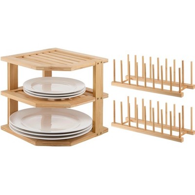 3 Pcs Plate Storage Rack, 1 PC 3-Tier Corner Shelf Organizer, 2 Pcs Dish Rack...