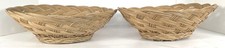 Set of 2 Vtg Woven Wicker Rattan Baskets Oval Round Bowl Boho Farmhouse Decor