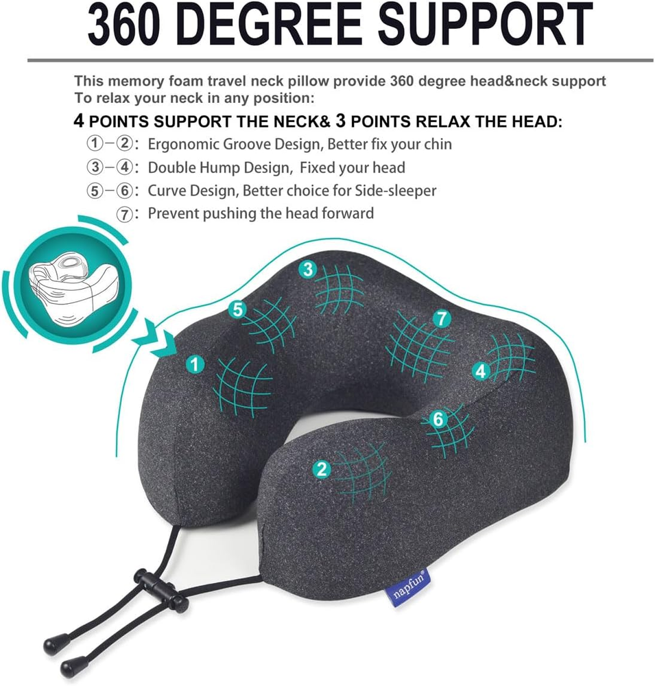 Upgraded 100% Memory Foam Travel Pillow for Airplane Essentials and Accessories