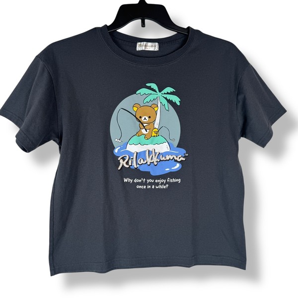 Rilakkuma Fishing Graphic T Shirt Size Large San-X Japanese Anime Kawaii Manga