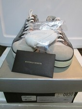 Bottega Veneta Silver Leather Weaved Sneakers Pelle S.Gomm SIZE 7.5 B NEW 680