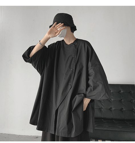 Summer Asymmetrical Seven-Point Sleeve Shirt Mens Button Top T-Shirt Baggy Coat - Bild 18 von 25