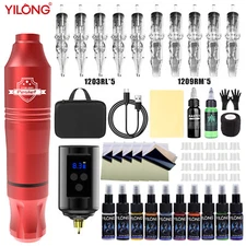 Tattoo Kit Wireless for Beginners Red Gun Machine with Power Supply Needles Ink