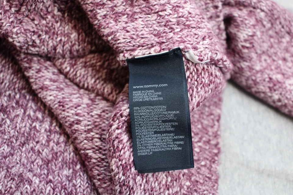 Suéter Tommy Hilfiger Mujer Grande Púrpura Blanco Tejido con Cable Cuello Redondo Pullover Foto 4 de 4