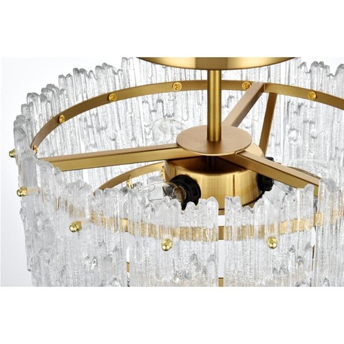 Crystal Chandelier Flush Mount Satin Gold Dining Room Foyer Light Fixture 12" - Picture 8 of 10