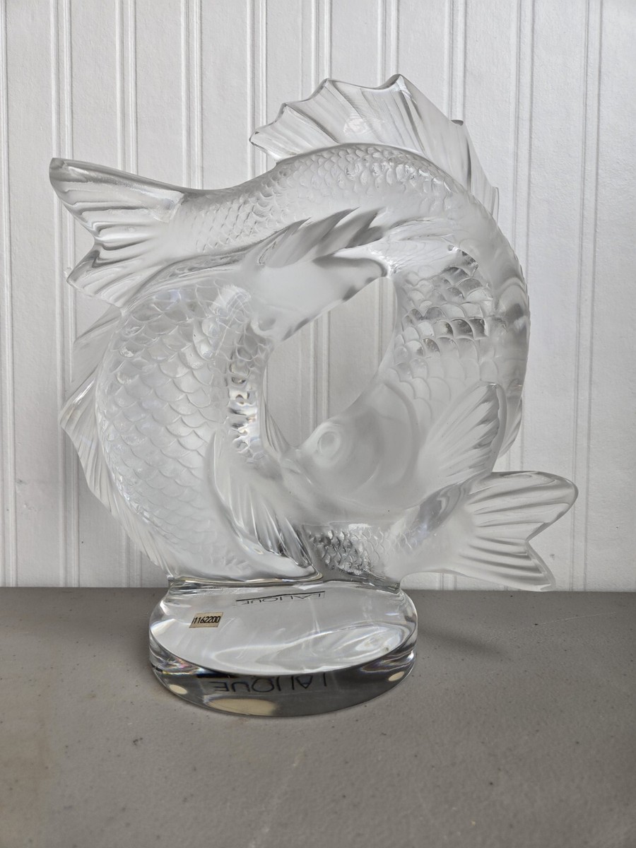 LALIQUE CRYSTAL DOUBLE FISH SCULPTURE #1162200 OCEAN SEA