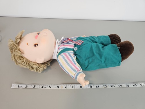 Vintage 1980 Ice Cream Doll Boy Green Overalls 14" Brown Eyes Curly Light Hair - Picture 4 of 10