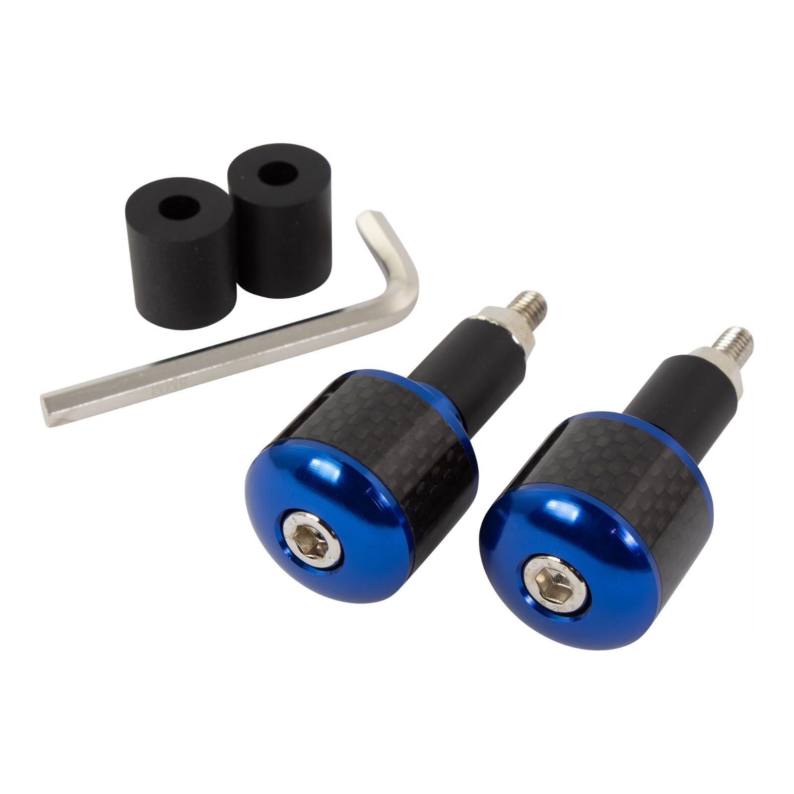 Motorcycle Bar Ends Universal With Carbon Fibre Inset Blue CNC Machined Bar Ends