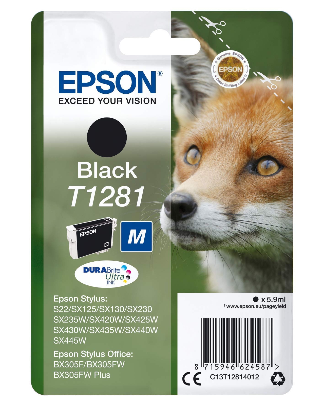 Original Ink Cartridge Epson C13T12814022 Black NUOVO
