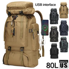 80L Tactical Rucksack Backpack Hiking Camping Daypack Military Bag USB Port