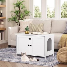 HOOBRO Cat Litter Box Enclosure Bedside Table Cat Washroom Cat House White