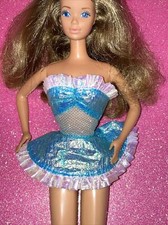 Barbie Clothes : Rare Shiny Blue Ballerina Tutu Dress with White Ruffle Trim   