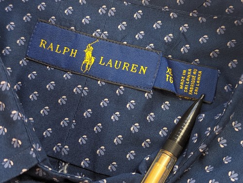 Ralph Lauren Button Down Hemd Herren XL Mini Blumenmuster AOP Blau Langarm - Bild 5 von 12