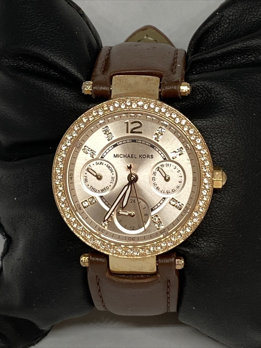 Michael Kors MK6239 Womens Brown Leather Analog Rose Gold Michael Kors MK6239 Womens Brown Leather Analog Rose Gold