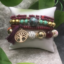 5 PC Handmade Bohemian Beaded Stackable Stretch Bracelet Set New Free Ship 8914