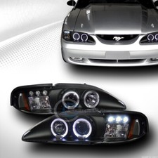Fits 94-98 Ford Mustang Blk Led Halo Projector Head Lights Corner Parking 1pc Am Fits 94-98 Ford Mustang Blk Led Halo Projector Head Lights Corner Parking 1pc Am