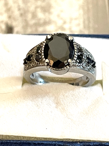 SIMULATED BLACK DIAMOND RING - STAINLESS STEEL- SIZE 9- 4.80 CTW