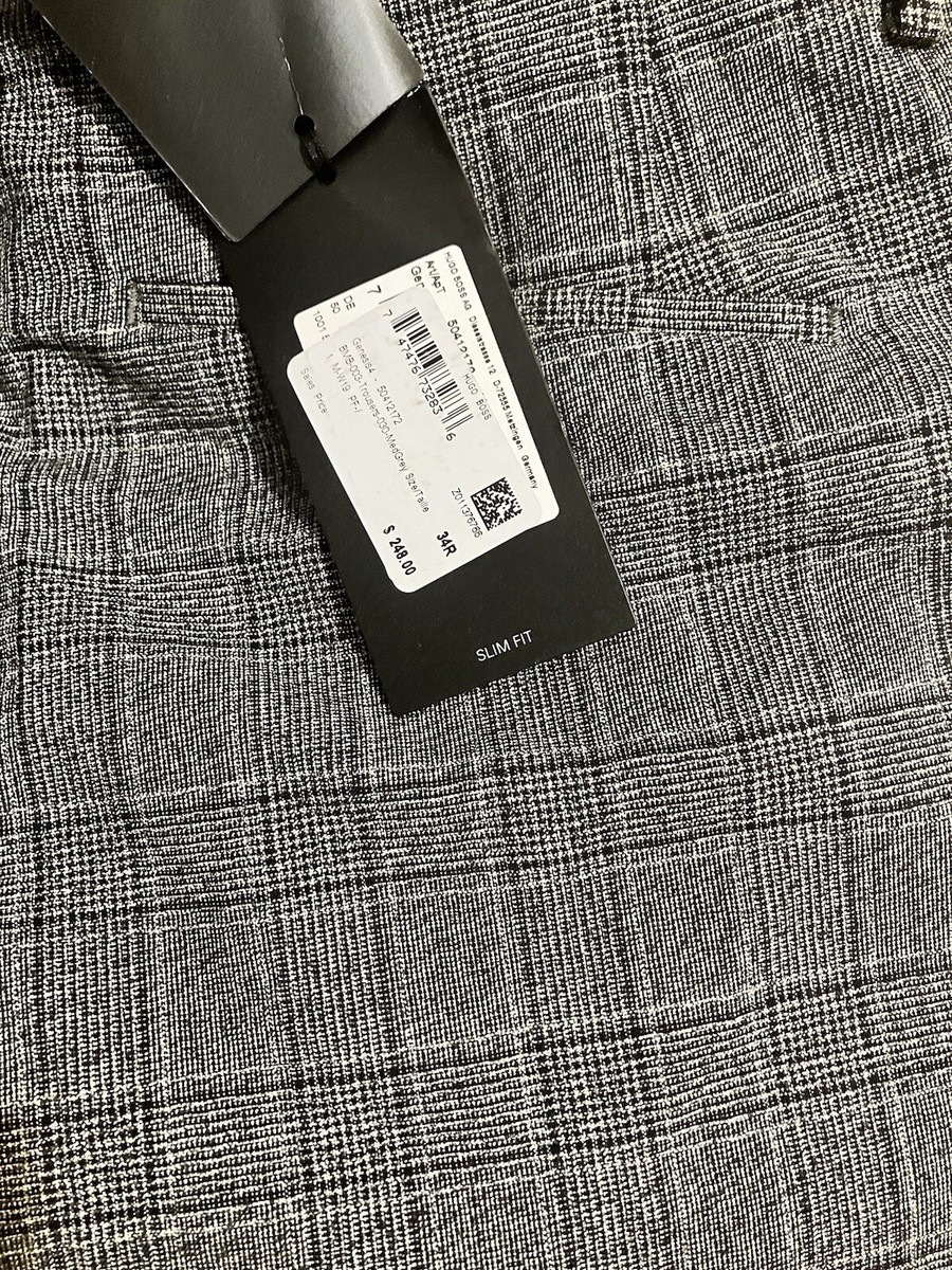 M×I×T 様 Hugo Boss Genesis4 Slim Fit Dress Pants Gray Plaid FlatFront 100