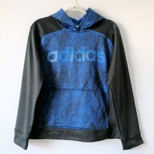 Adidas Boys Blue Black Flacked Colorblock Pullover Hoodie Size L 14-16 