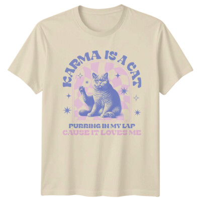 Karma Is A Cat Purring In My Lap Retro Style T-Shirt Katzenliebhaber Geschenk