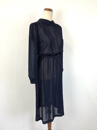 Vintage Tiffany Jane Womens Dress 12 L Blue Polka Dot Long Sleeve Fit Flare 80s - Bild 4 von 10