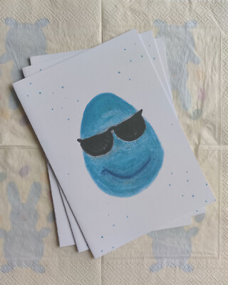 3 x Frohe Ostern - blaues Osterei - cooler Kerl - Sonnenbrille und Lächeln - handgefertigte Karten