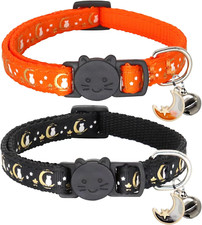 2 Pack Breakaway Cat Collar with Bells, Adjustable Moon and Star Kitten Safety C